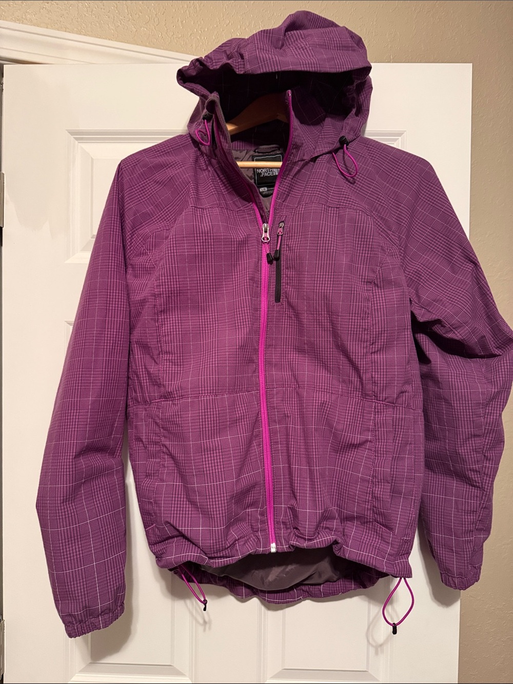 The North Face Glow in the Dark Purple Hooded Jacket with Pink Trim Raincoat
